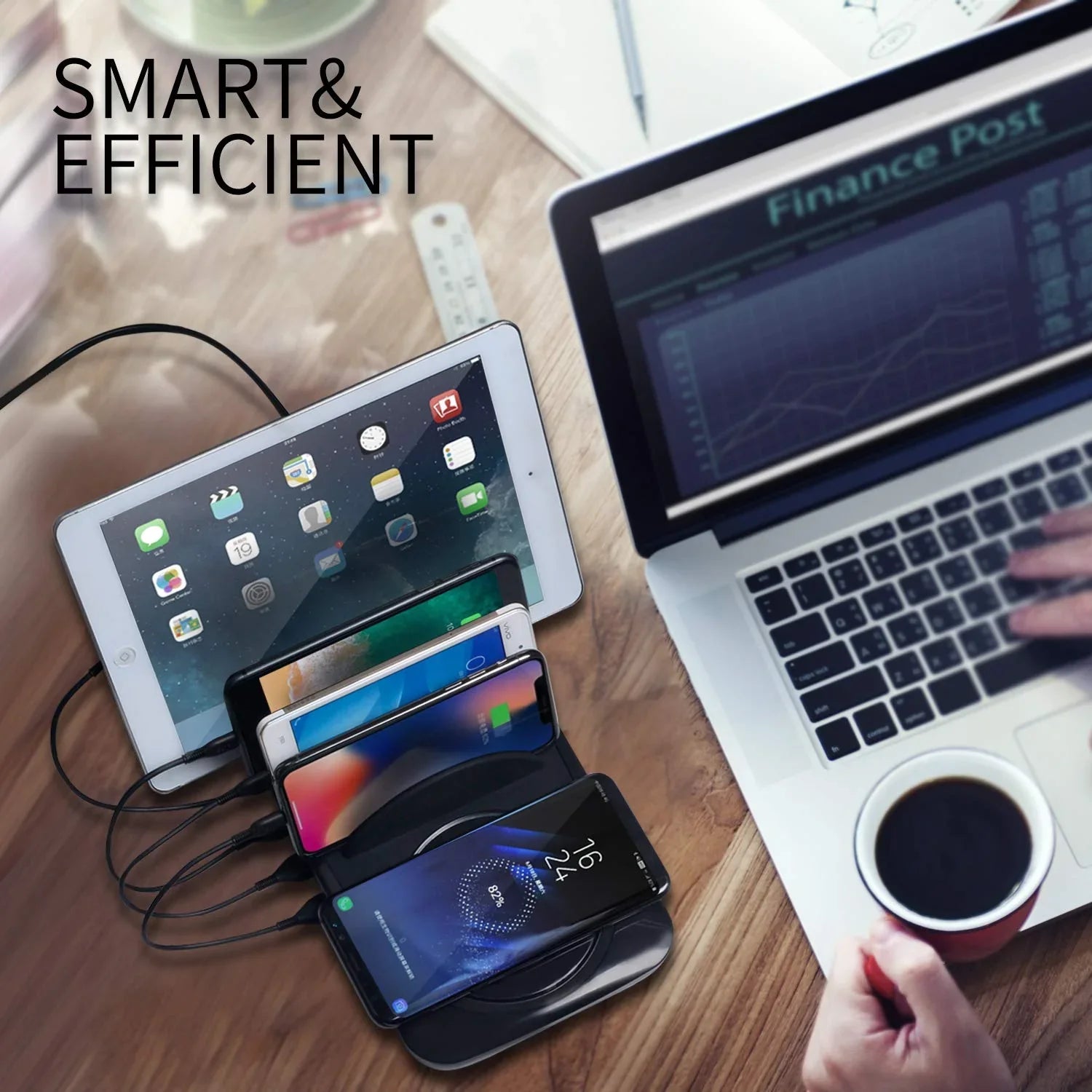 Soopii Wiv6 - 5In1 - 4 Ports Usb and Wireless Charging Station - Black - Tashqila Soopii Wiv6 - 5In1 - 4 Ports Usb and Wireless Charging Station - Black - Tashqila